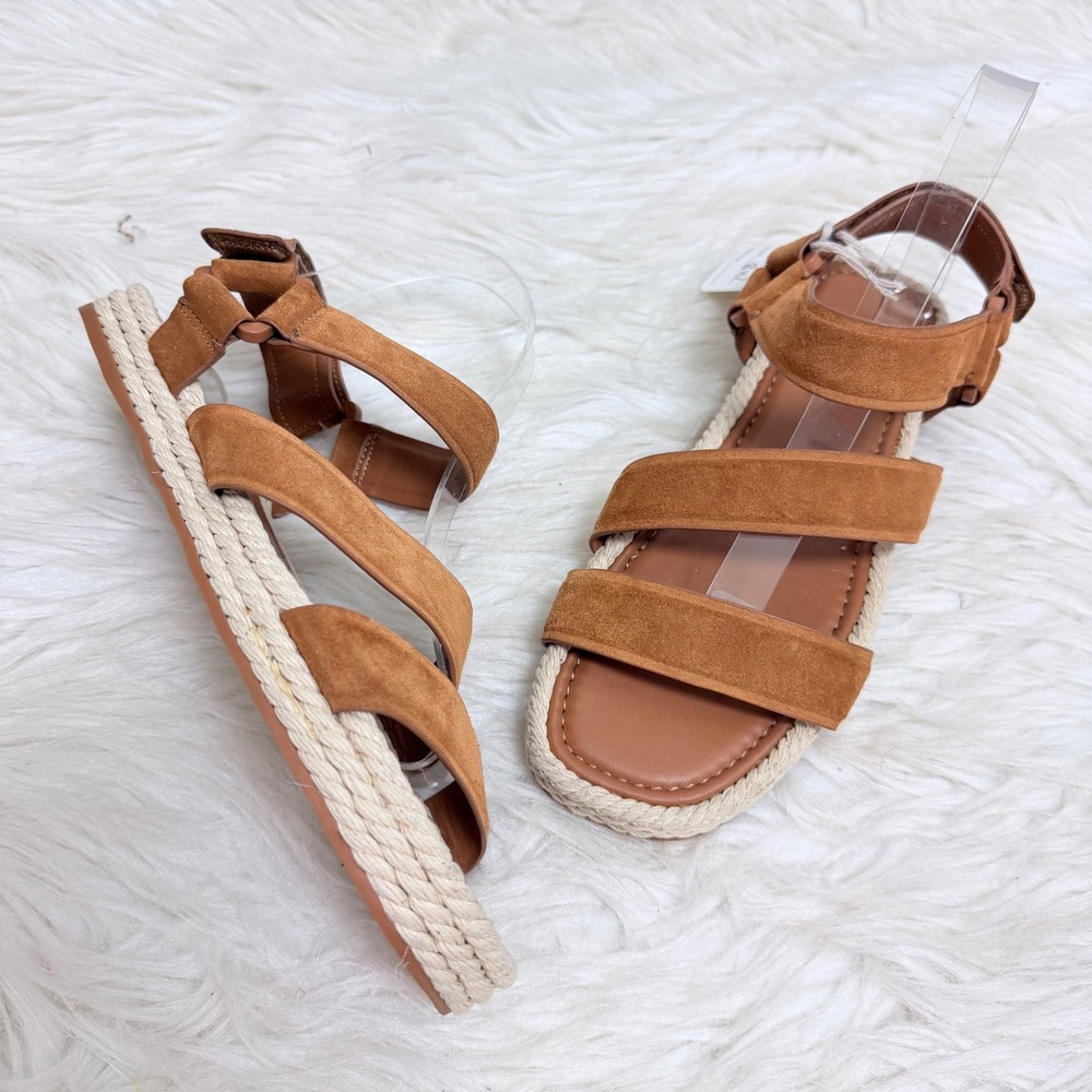 NEW Vince Elian Tan Suede Espadrille Platform Sandal Womens 8 Sporty Strap
